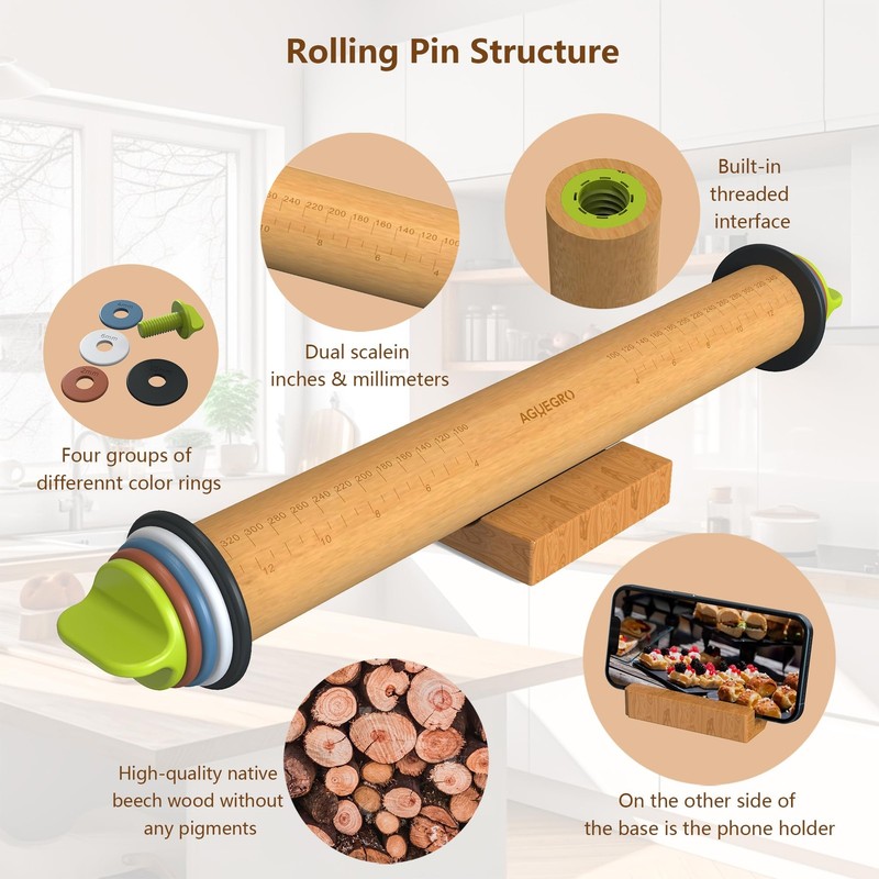 Aguegro Rolling Pin with Pin+Mat+Stand, Pin+Mat+Stand gallery