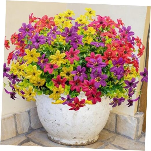 12 Bundles Artificial Flowers for Outdoors UV Resistant Faux Silk Mix Color