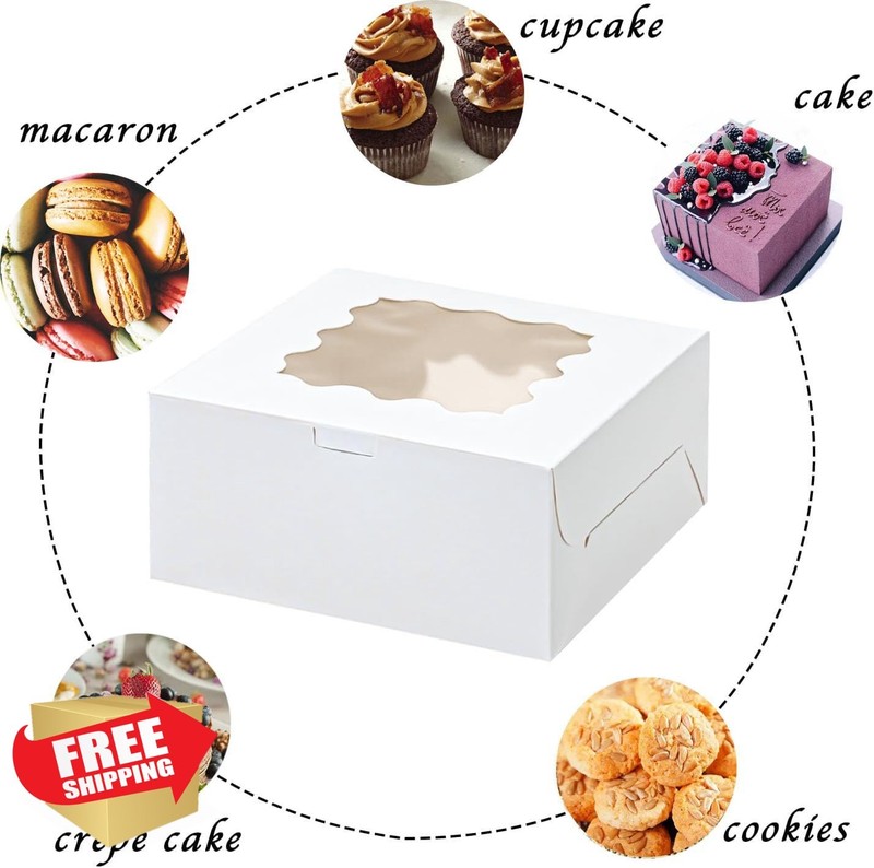 Momodelli White Cake Boxes w/ Window, 10x10x5", 24 Pcs gallery