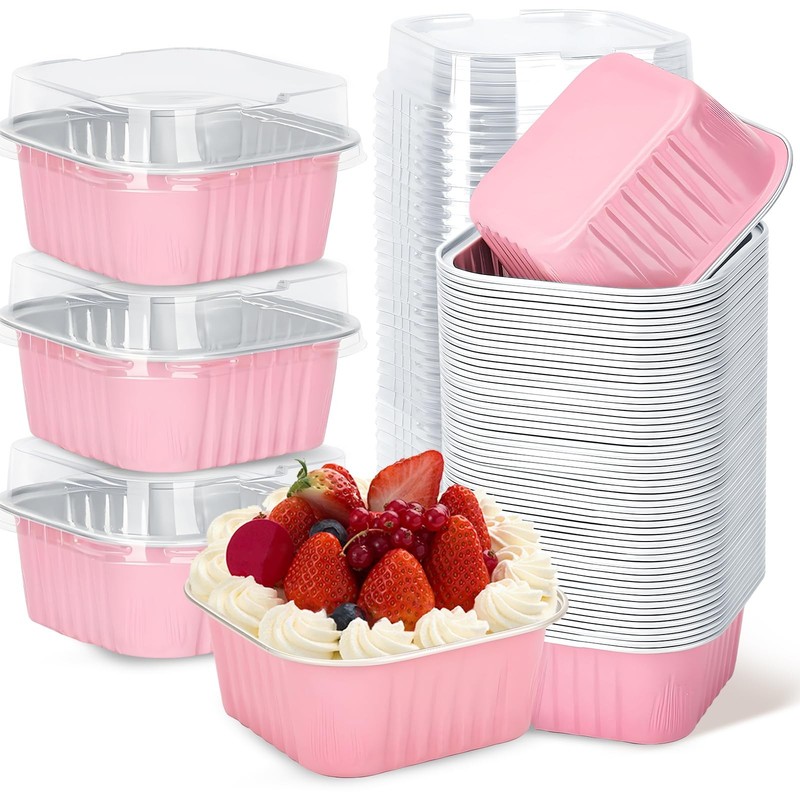 ylnurac 100Pack 5oz Pink Mini Cake Pans with Lids Baking mini, 100 Pack