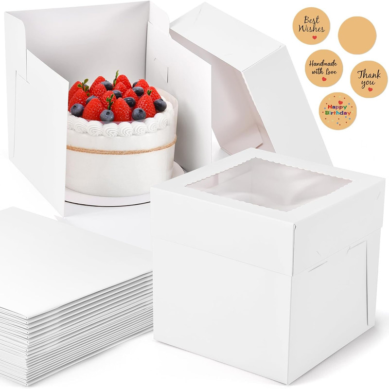 25Pcs 8X8X8 Inch Cake Boxes, White Bakery Boxes with Window, Square Disposable C gallery