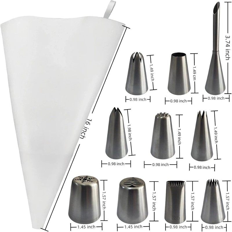 Reusable Cotton Piping Bags & Tips Set -16" Large Pastry Bag W/ 10 lcing Tips gallery