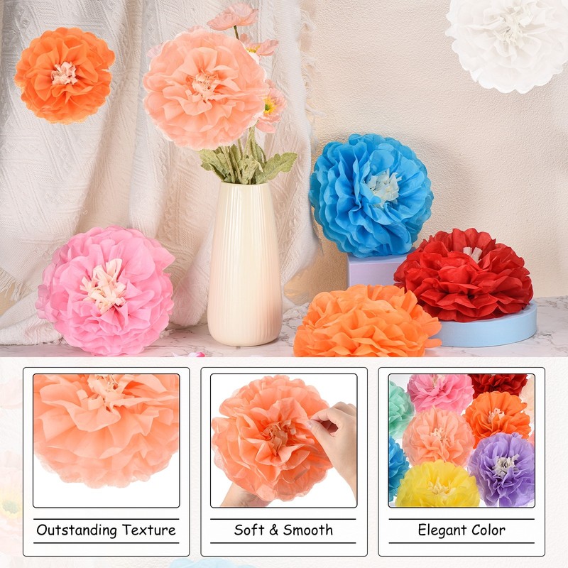 Crepe Paper Flowers, Peach Pink Tissue Paper Flowers - 8 x 8 Inch / 6 Pcs gallery