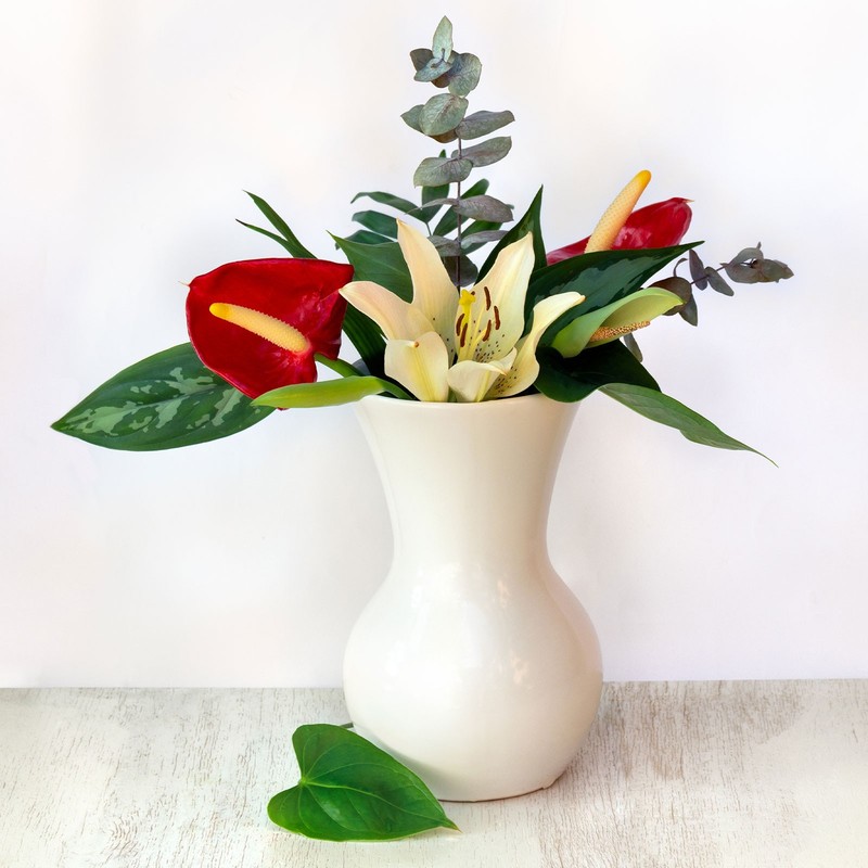 10Pcs 13" Artificial Anthurium Lily Flowers Floral Bouquet Decor, Beige gallery