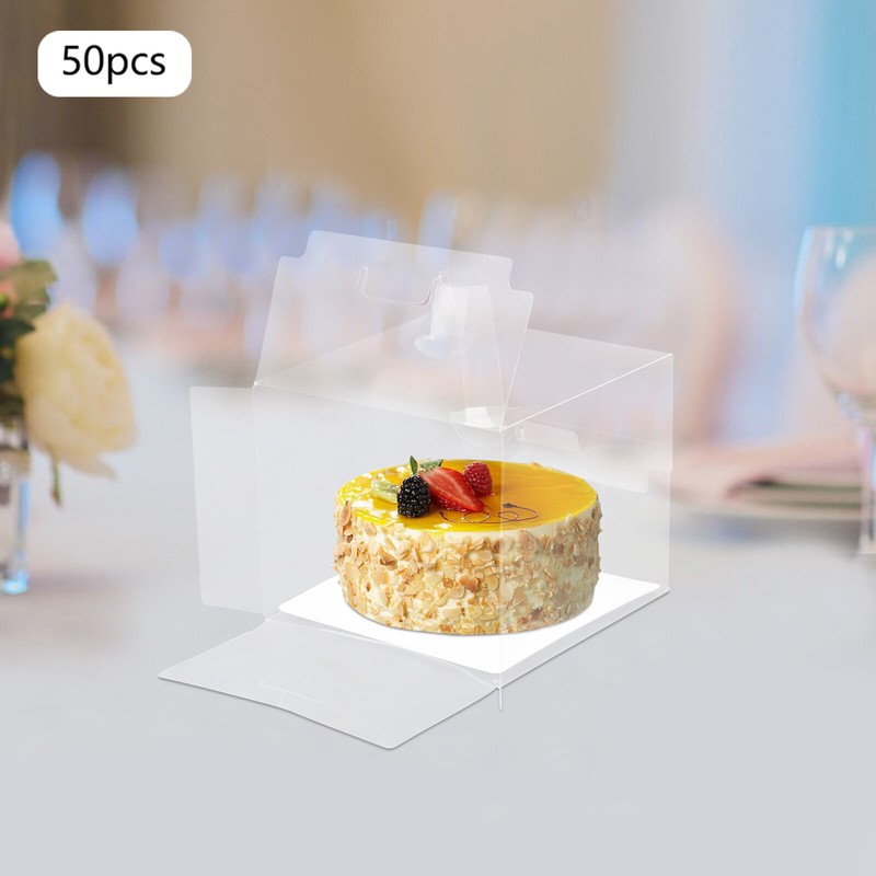 50pcs Clear PET Cake Boxes 15 × 15 × 13 cm Food-Grade Cardboard Base gallery