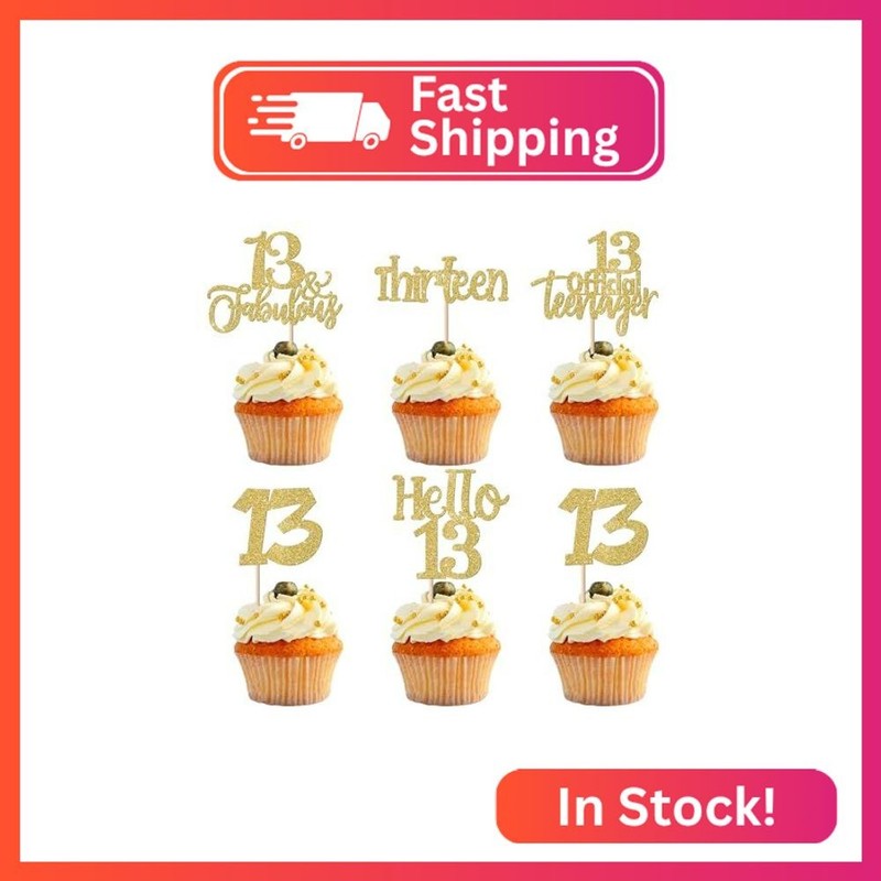30 Pack 13th Birthday Cupcake Toppers Glitter Thirteen Cheers to 13 Cupcake Pick