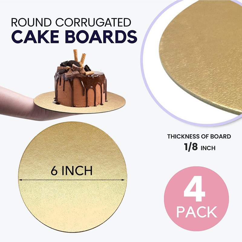 4 Pack Cake Boards Golden Round Circles 6 8 10 12 Inch Base Cardboard Baking gallery