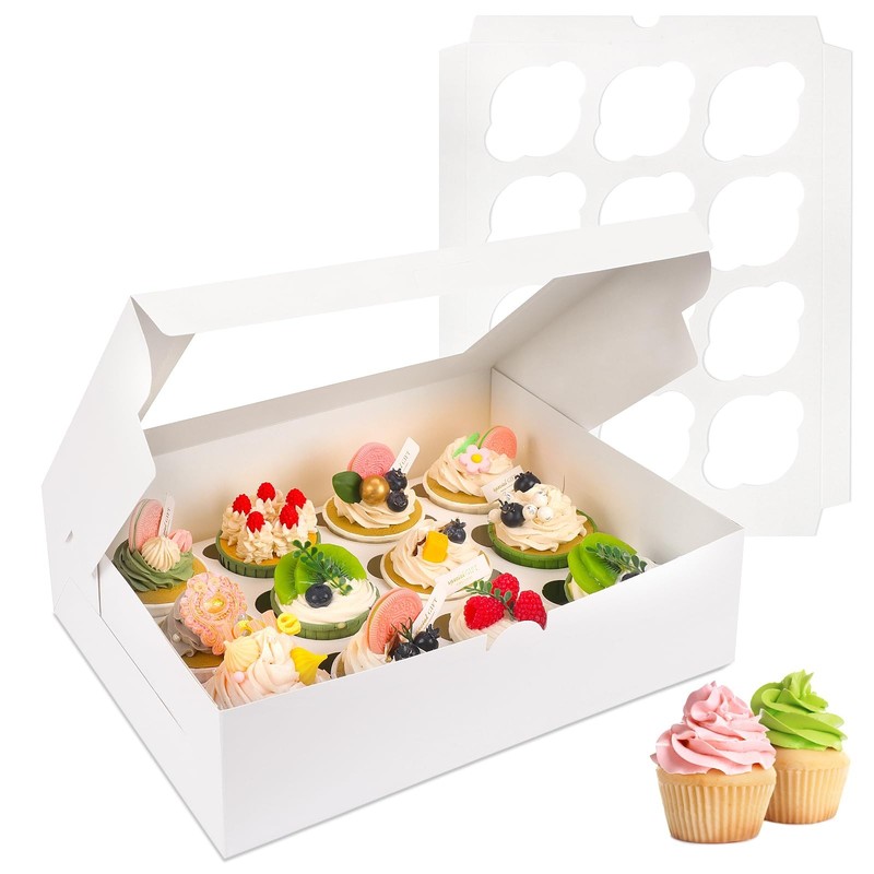 Cupcake Boxes, 13x10x3.5 Inches 30pcs 12 Count Bakery Boxes with Window and I…