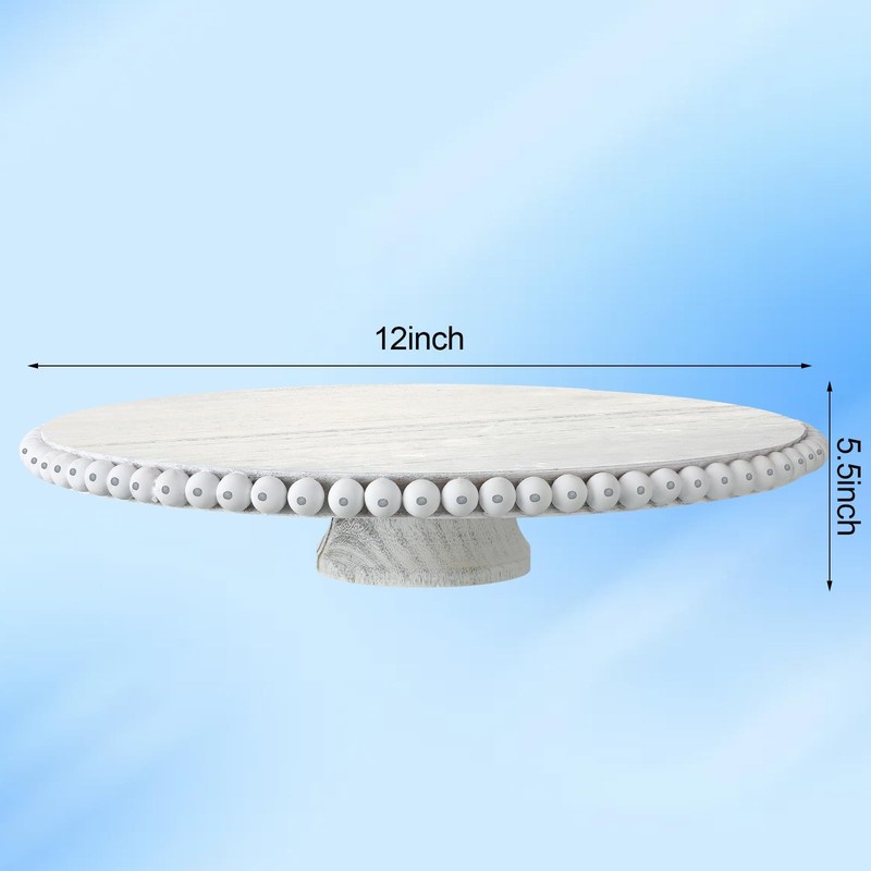 Beaded Tabletop Cake Stand 12 Inch Decorative Wood Cake Stand White Farmhouse De gallery