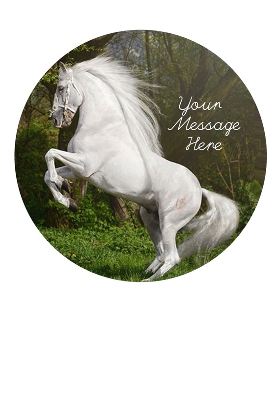 PERSONALISED Cake Topper White Horse Pony Animal Edible Icing 7-8" Circle gallery