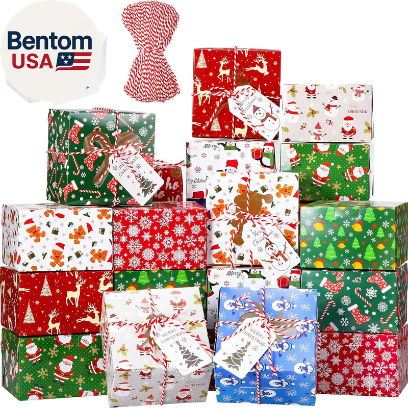 100 Pack Christmas Cookie Boxes with Window – 4 X 4 X 2.5 Inches Treat Boxes for