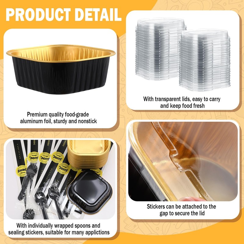 Sliner 100 Pcs 10 oz Mini Cake Pans with Lids Aluminum Foil Disposable Baking... gallery