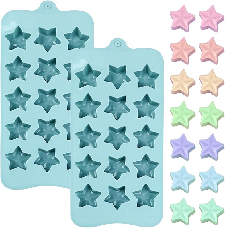Star Silicone Candy Mold 15-Cavity for Chocolate Jelly Ice | Set of 2 Molds, 21