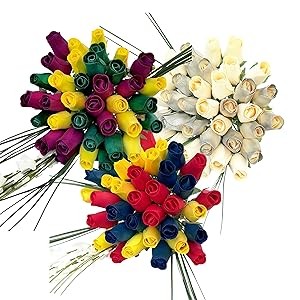 144 Indivi Wooden Roses of Assorted Colors. Reds, Blues, Greens, gallery
