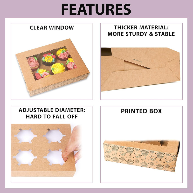 20-Pack Brown Cupcake Boxes with Insert Trays, Tags and Twine | Food Grade Kraft gallery