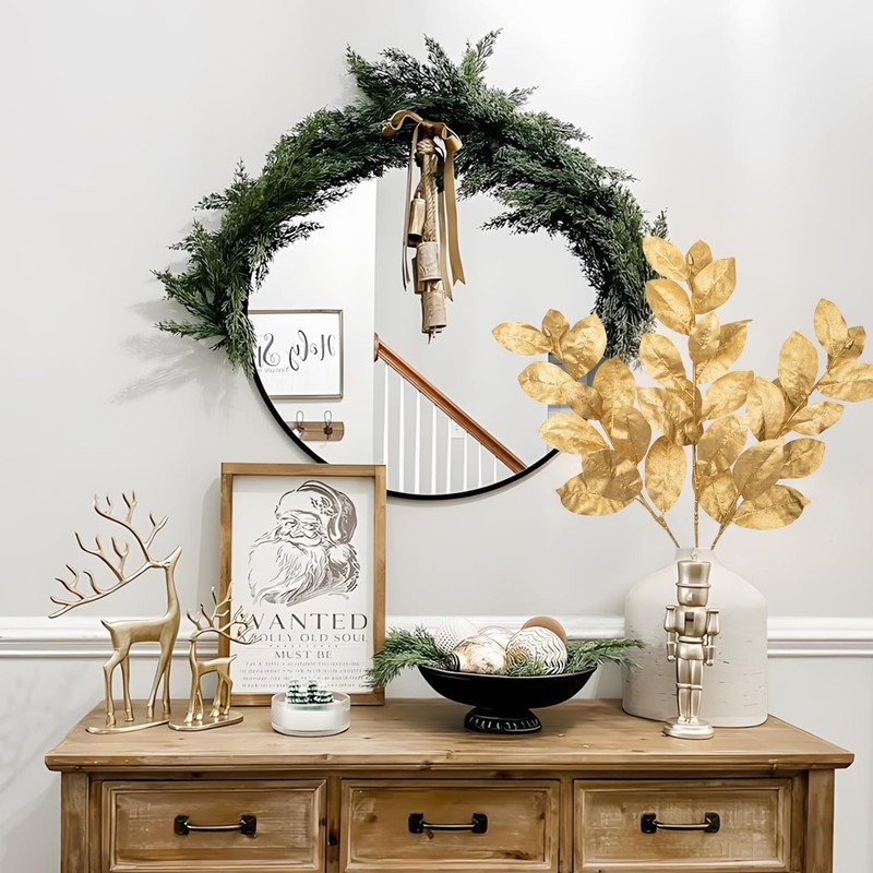 Briful Gold Magnolia Leaves Branches 3 Pack 28.7in Faux Magnolia Stems Artificia gallery