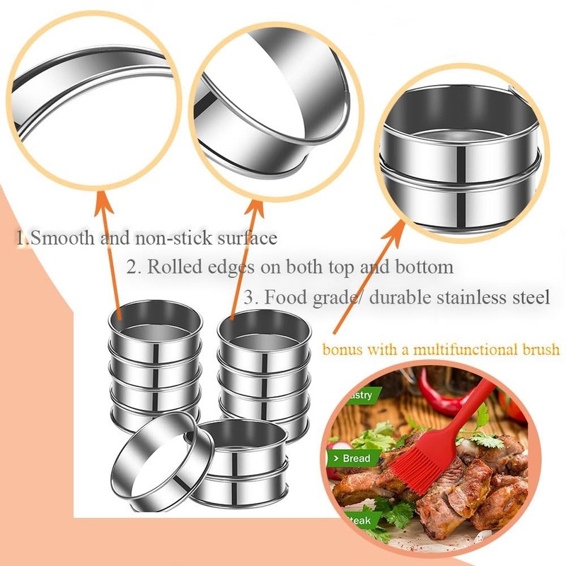 24Packs English Muffin Ring 3.15 Inch Crumpet Rings Stainless Steel Double Ro... gallery