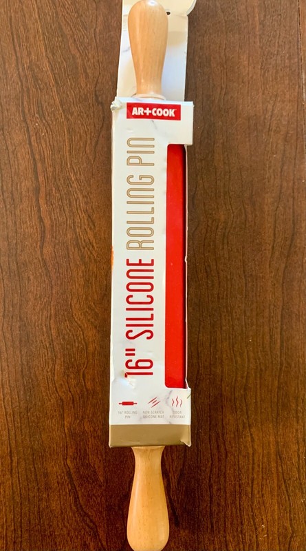 ART & COOK 16″ Silicone Rolling Pin with Wooden Handles – Red NWT