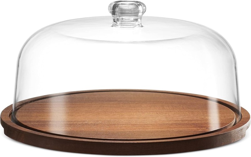 Cake Stand Cake Plate Server Platter W/ Dome Acacia Wood & Shaterproof Acrylic gallery