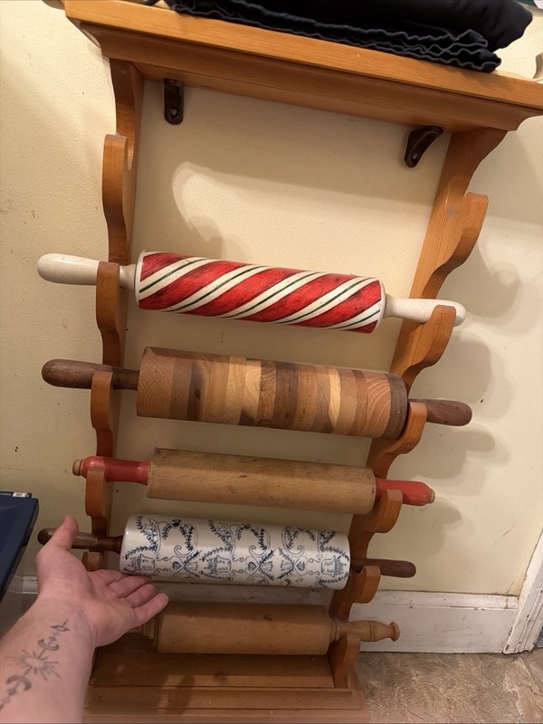 Set of 4 Wood Plain Rolling Pins w/ Handles, Multicolor Striped Hearts gallery