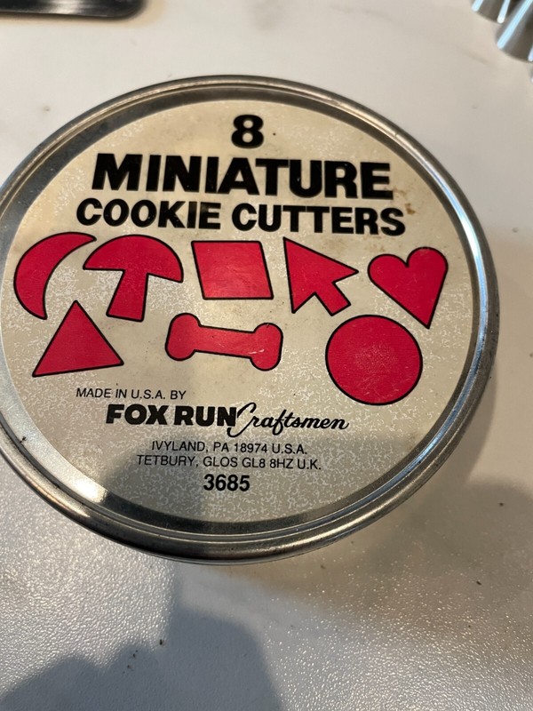 VTG 8 Fox Run craftsmen miniature Metal Cookie Cutters dog bone Tree mushroom +