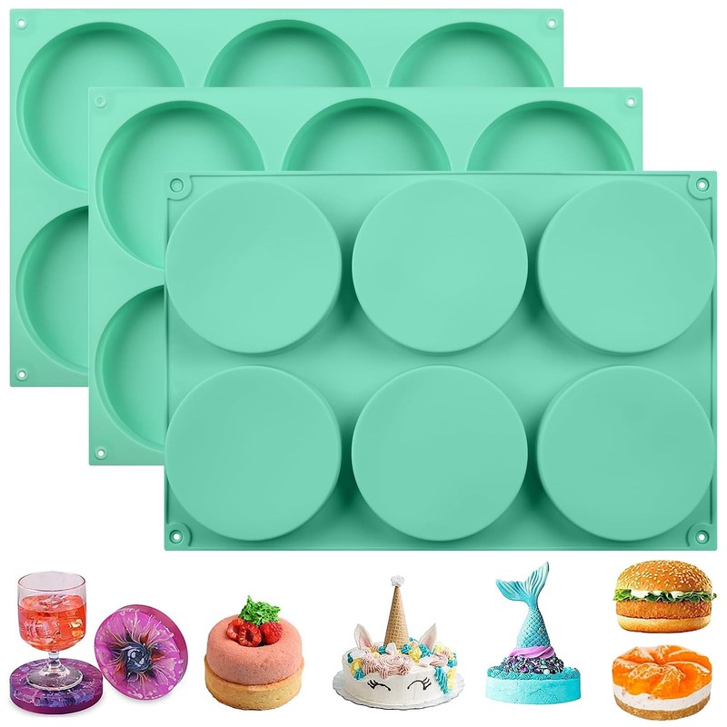 Zorazio 4Inch Round Silicone Mold for Baking, 3Pcs Large 0.78Inch Deep, Green