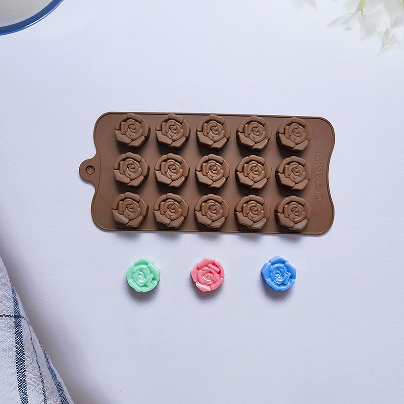 1Pc 15 Cavity Rose Shape Silicone Mould DIY Flower Chocolate Cake Soap Mold gallery