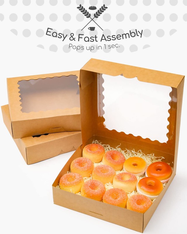 Autopop up Brown Pie Boxes with Window 10x10x2.5 Inch 30 Packs Cookie gallery