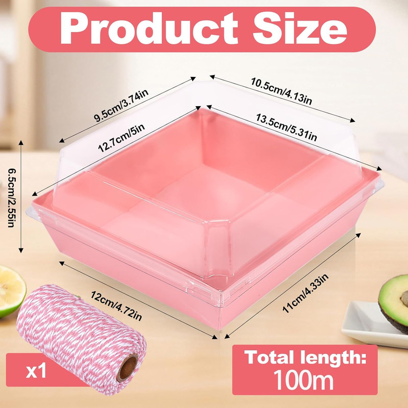 50 Pack Paper Charcuterie Boxes with Clear Lids,4.3" Pink Square Disposable Food gallery