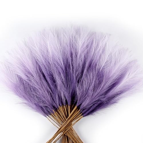60Pcs Purple Gradient Faux Pampas Grass Decor, 21.7″ Pompas Grass Flower