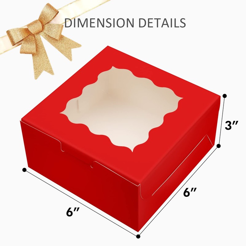 60 PCS Red Bakery Boxes Window 6x6x3 Inch Thick Cookie Macaroon Pastry Box gallery