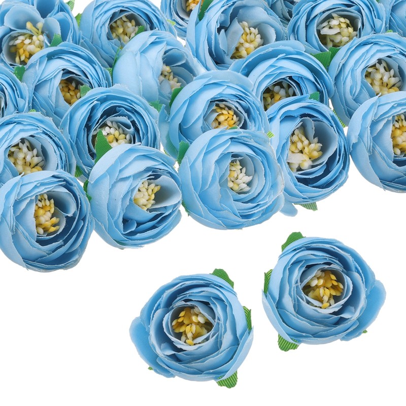 30pcs Artificial Camellia Flower Heads,1.2″ Silk Fake camellia Heads, Blue