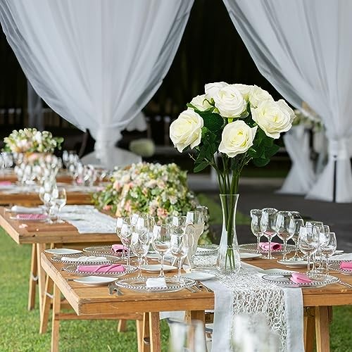 Artificial Roses with Long Stems, 12Pcs Realistic Roses Artificial White gallery