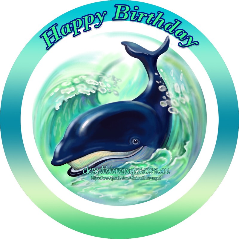 Whale Custom Edible Image Cake Icing Topper 5-8 Inches Diameter