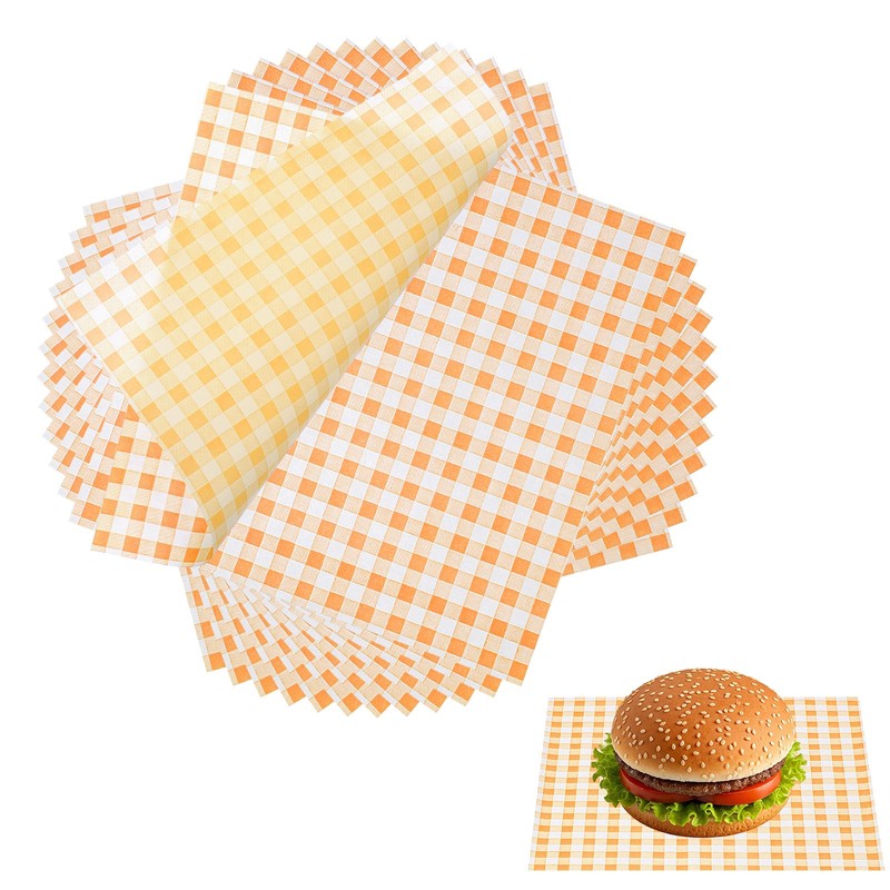 100 Pcs Wax Paper Sheets, 7 x 7″ Checkered Square Wrapping Paper, Yellow