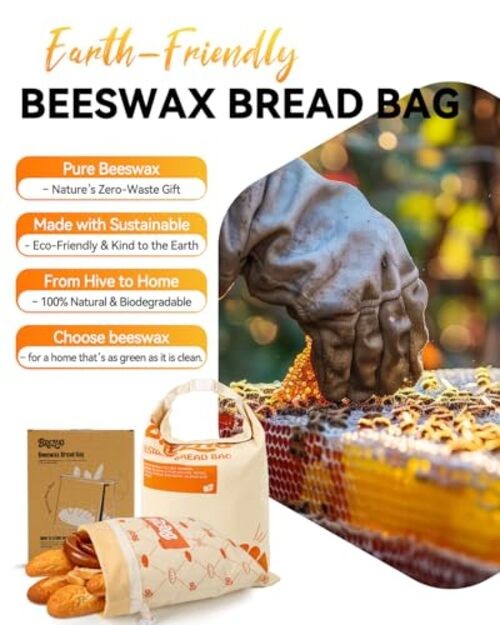Beeswax Bread Bags Reusable for Homemade Sourdough Bread Bags (2 Pack) Orange-2 gallery