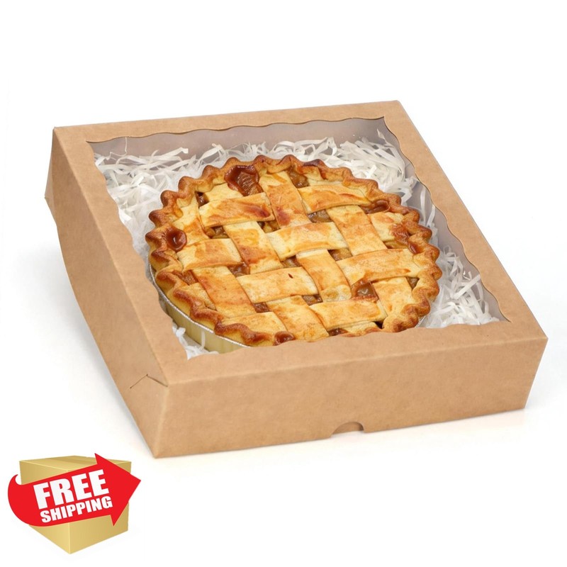 TEMLQPACK Brown Bakery Boxes 10x10x2.5″ Window Pack of 36 for Pies