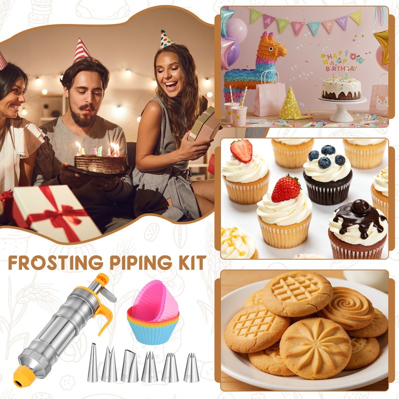 Dessert Decorating Set with Piping Tips/Cupcakes/Brush for Baking, Yellow gallery