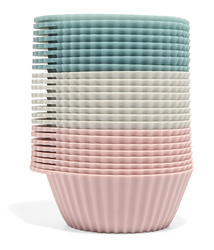 Reusable Silicone Baking Cups 24Pack Regular Pink Gray Blue Muffin Liner Cupcake