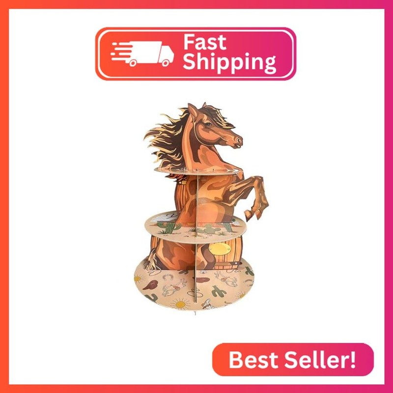 Zliisang Western Horse Theme Cupcake Stand Cowboy Birthday Party Decorations 3 T