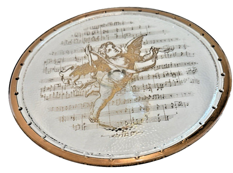 Cake Stand Pedestal Cherub and Musical Notes Design 24 Carat Gold Trim Italy gallery