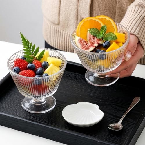 Set of 6 Glass Dessert Bowls, 8 Oz Footed Ice Cream Cups with Pedestal, gallery