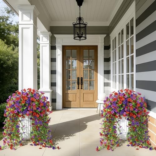 PCS Artificial Fake Hanging Flowers for Outdoor 4 Red Brown Purple Deep Purple gallery