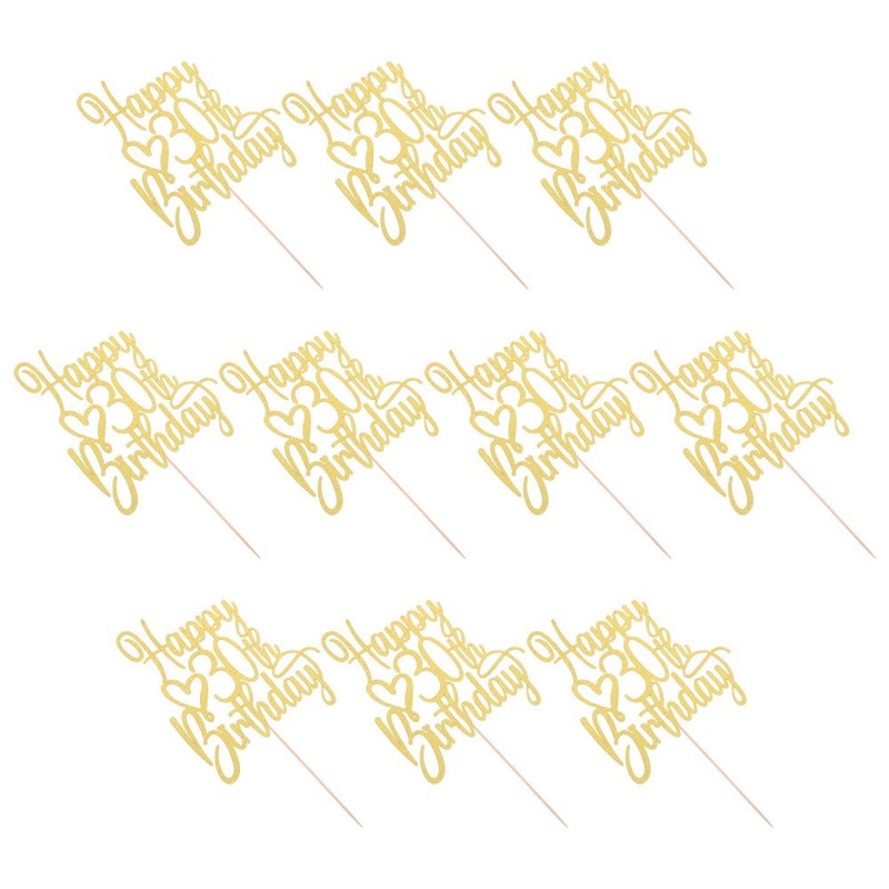 10pcs Golden Paper Birthday Cake Topper Decorations for 30th Birthday Party gallery