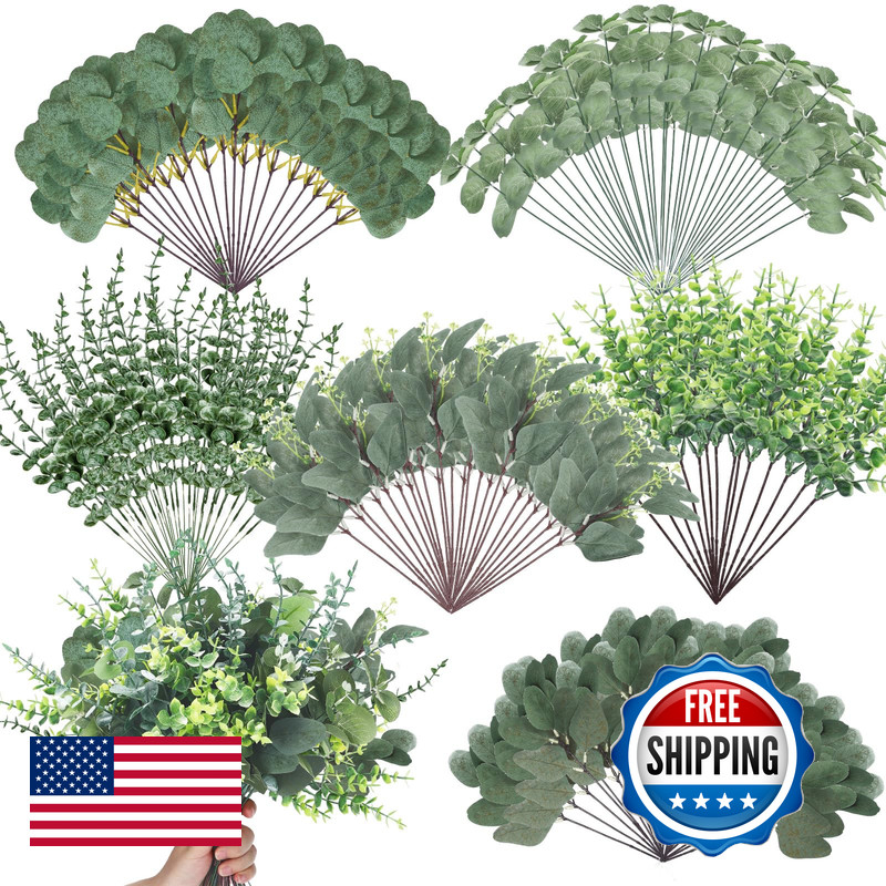 Ceenna 500 Pcs 6 Kinds Mixed Greenery Stem Artificial Faux Eucalyptus Leaves