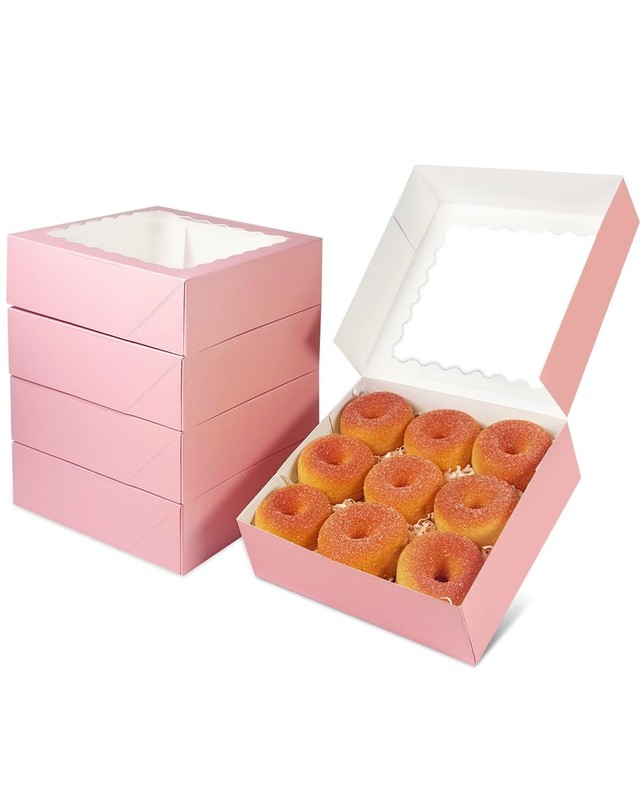 8x8x2.5 Inch Pink Pastry Box With Window Donut Pie Boxes 12pcs Bakery Box (Au... gallery