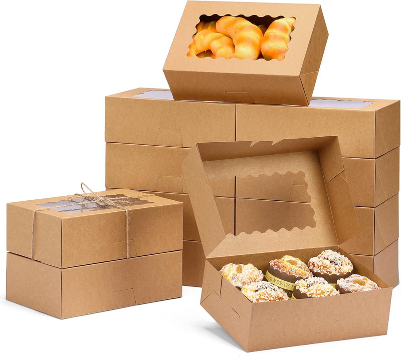 28Pcs Cookie Boxes with Window 9X6X3 In Brown Bakery Boxes Pastry Containers for