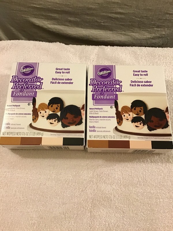 2 boxes Wilton Rolled Fondant, Multi-Pak, 4 Colors,Light,Dark Brown, Pink, Black
