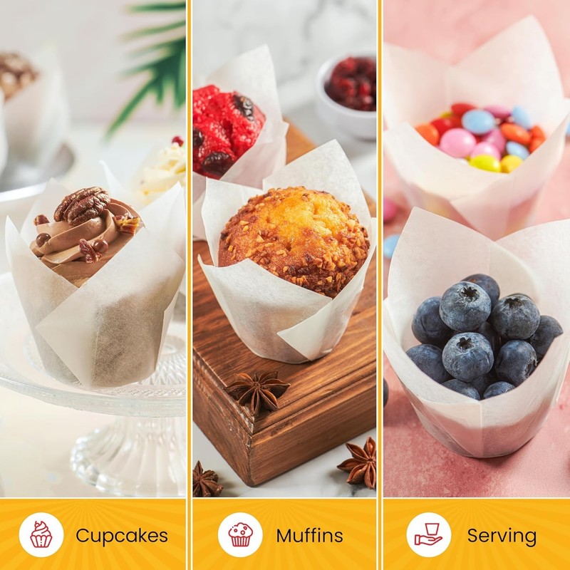Cupcake Liners Baking Cups for Muffins Parchment 200 Pack White gallery