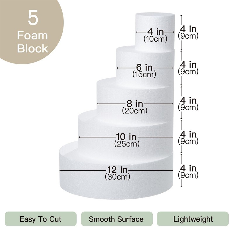 5 Tiers Round Foam Cake Dummies Set 20 Inch Tall White Fake Cake Dummy Set 4“... gallery